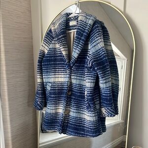Blue and White Plaid Women's Coat